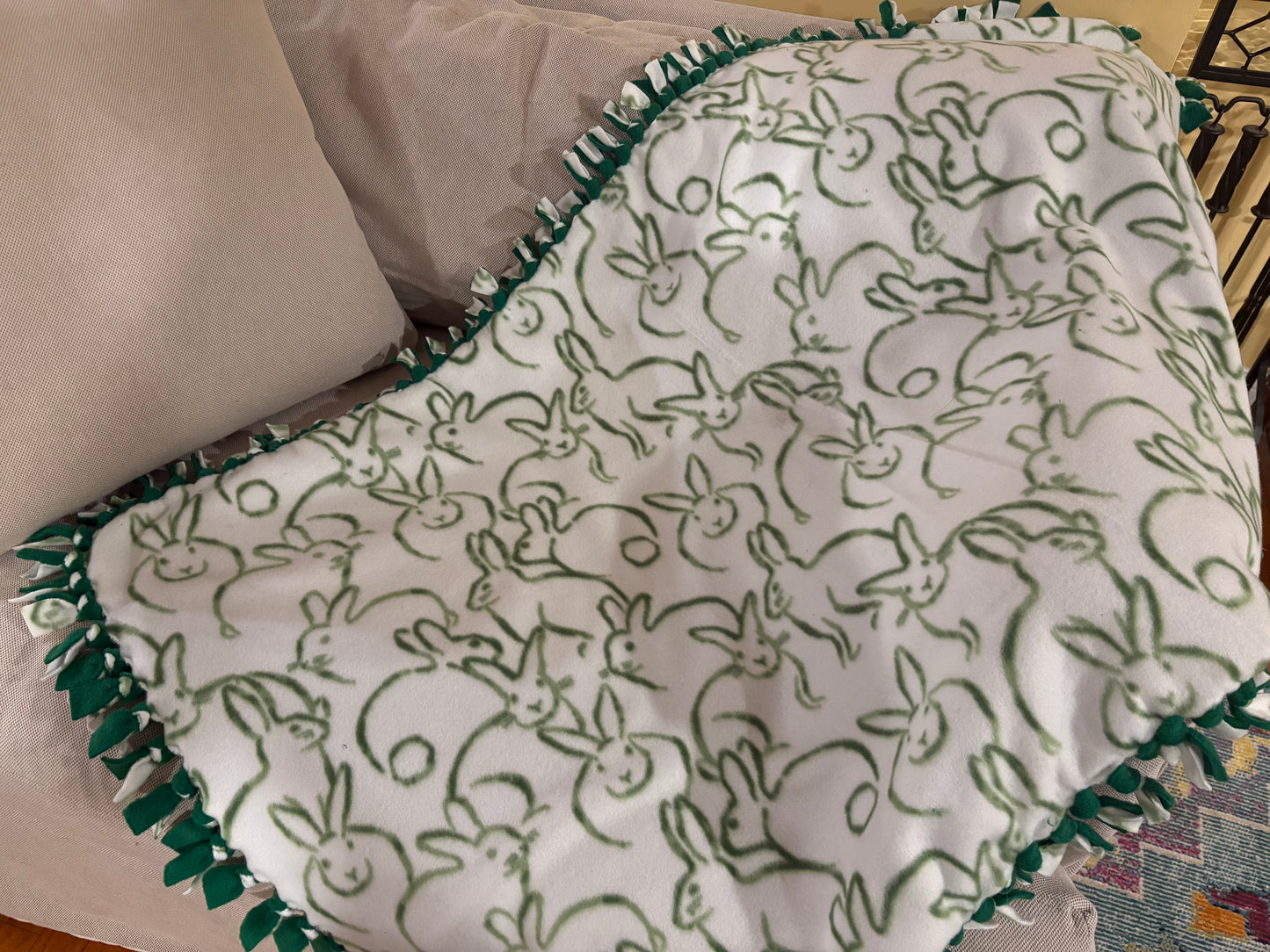 Fleece Tie Baby Blanket (Bunny Theme)