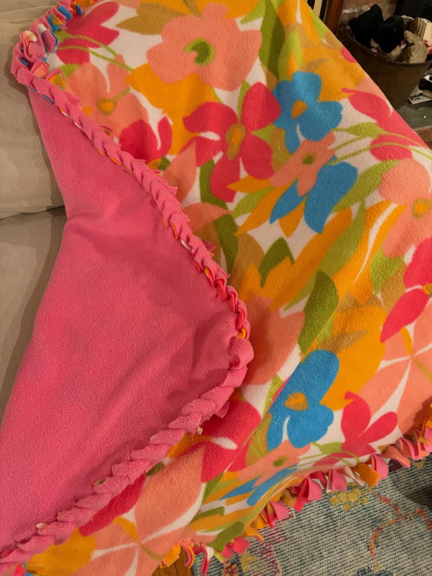 Fleece Tie Blanket with Braided Edge