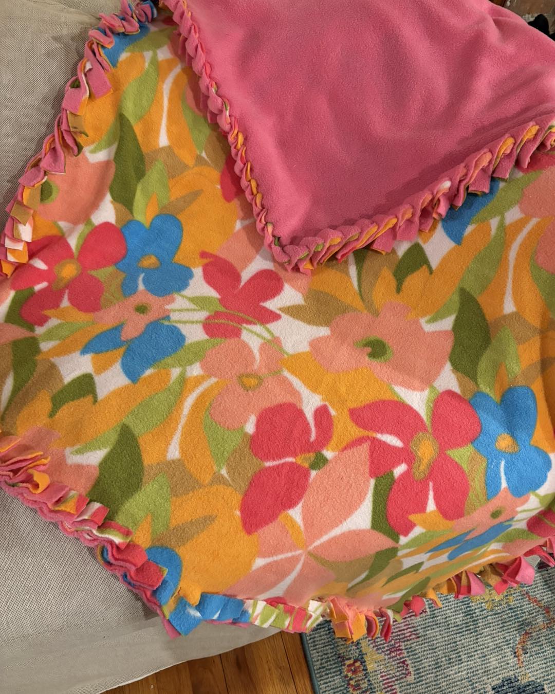 Fleece Tie Blanket with Braided Edge