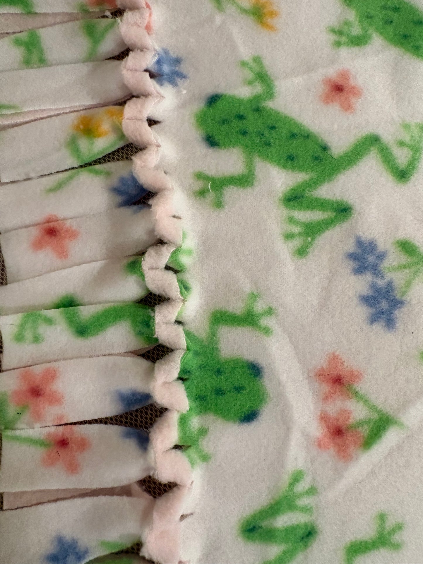 Fleece Tie Baby Blanket ( Frog and flower Design)