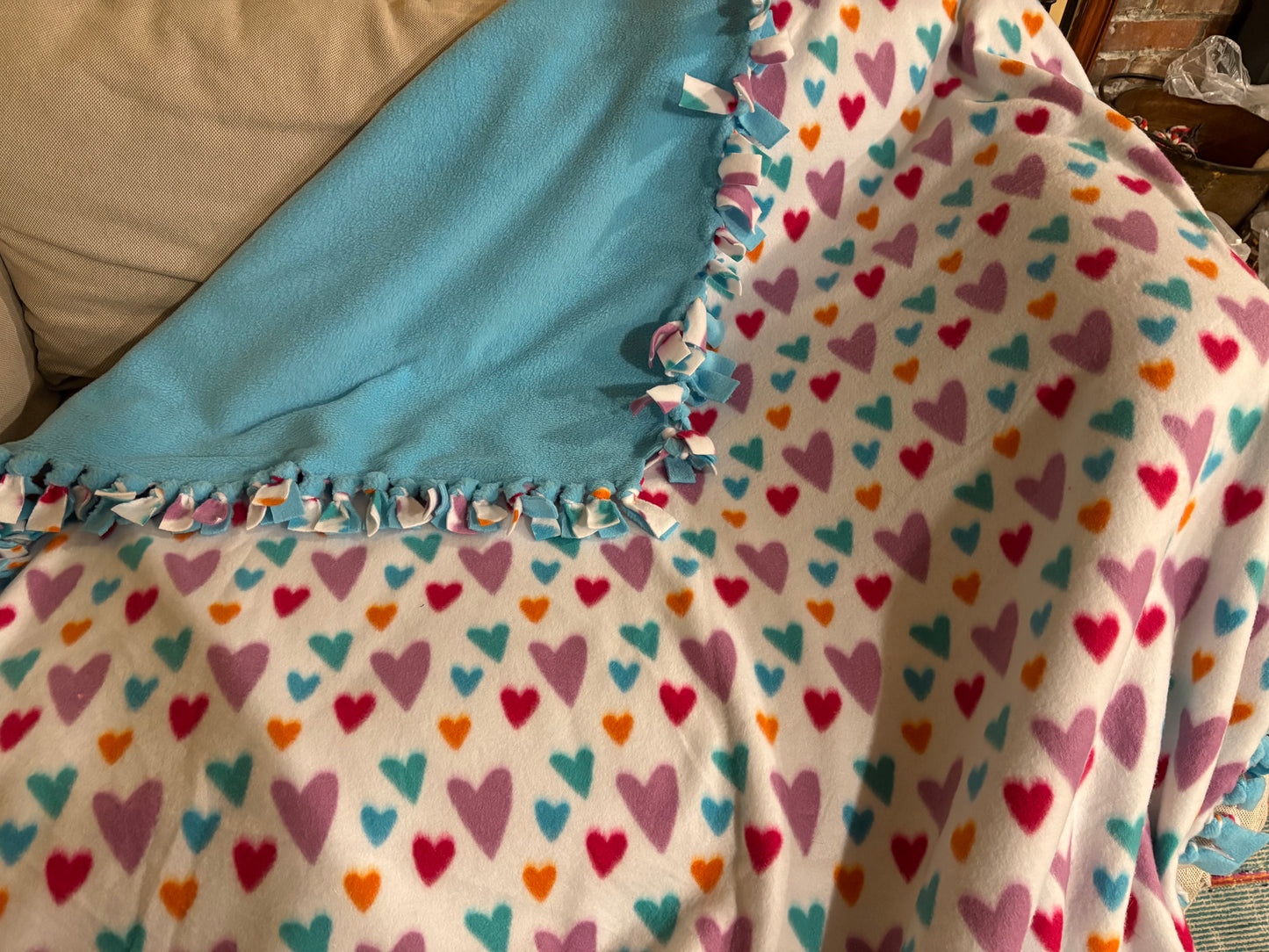 Fleece Tie Blanket ( Hearts Theme)