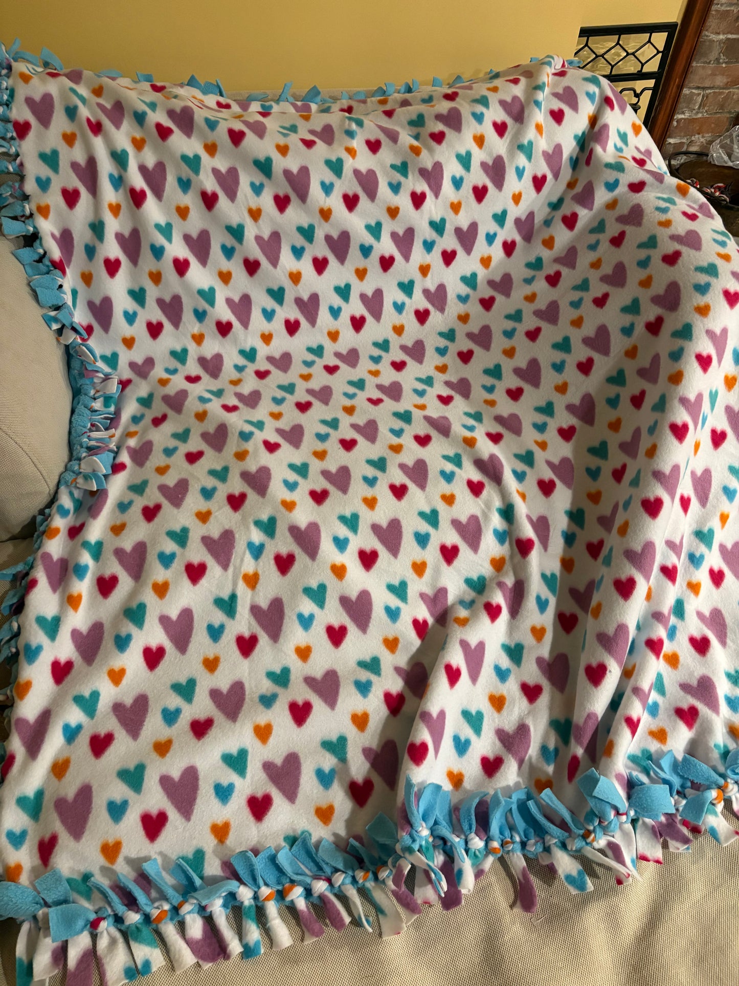 Fleece Tie Blanket ( Hearts Theme)