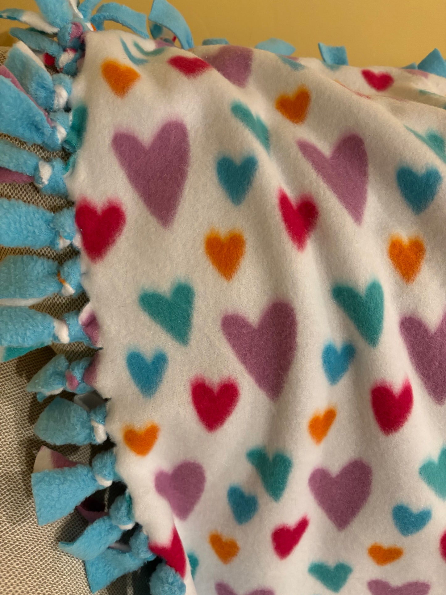 Fleece Tie Blanket ( Hearts Theme)