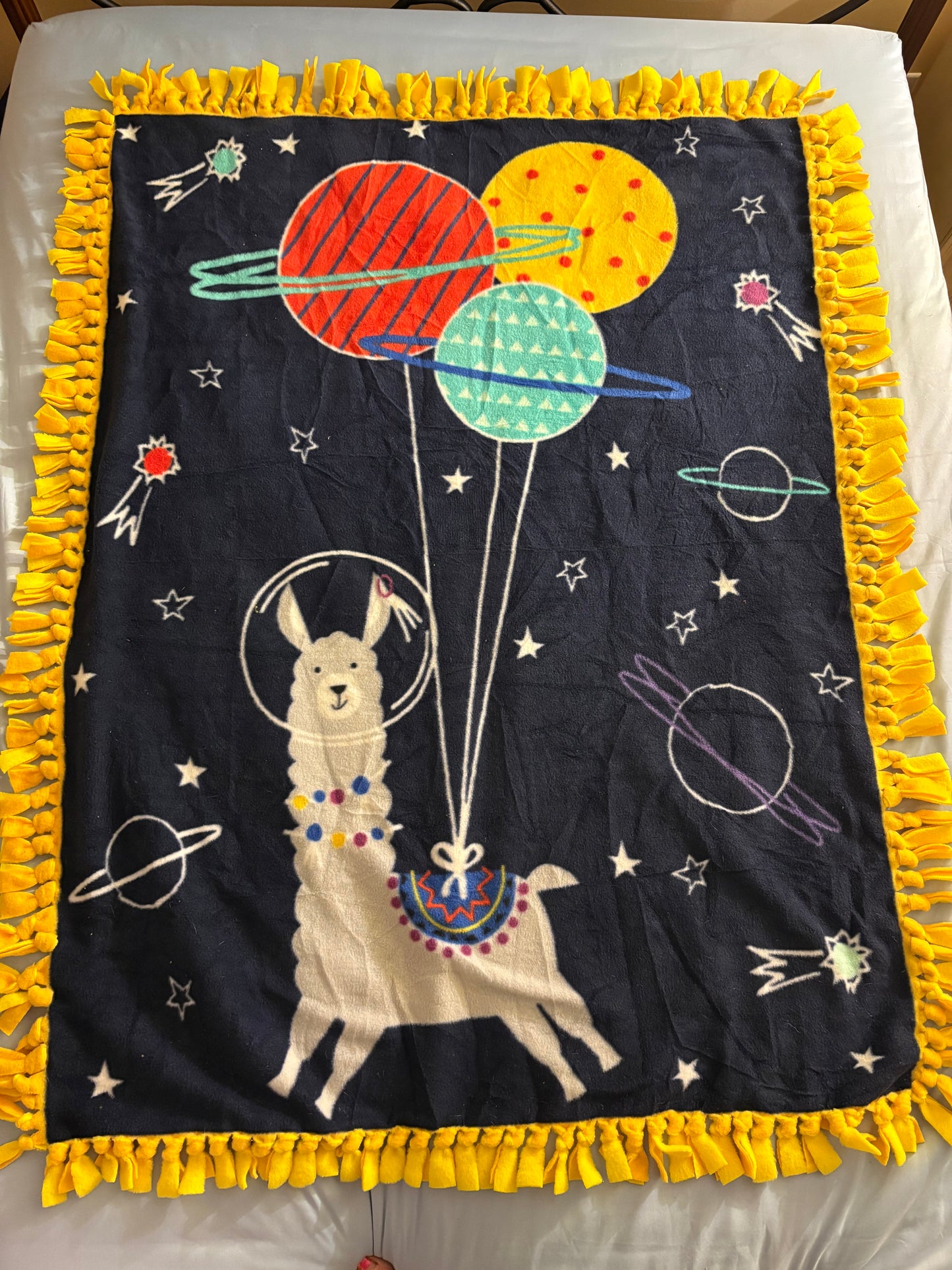 Fleece Tie Blanket (Space / Alpaca Design)
