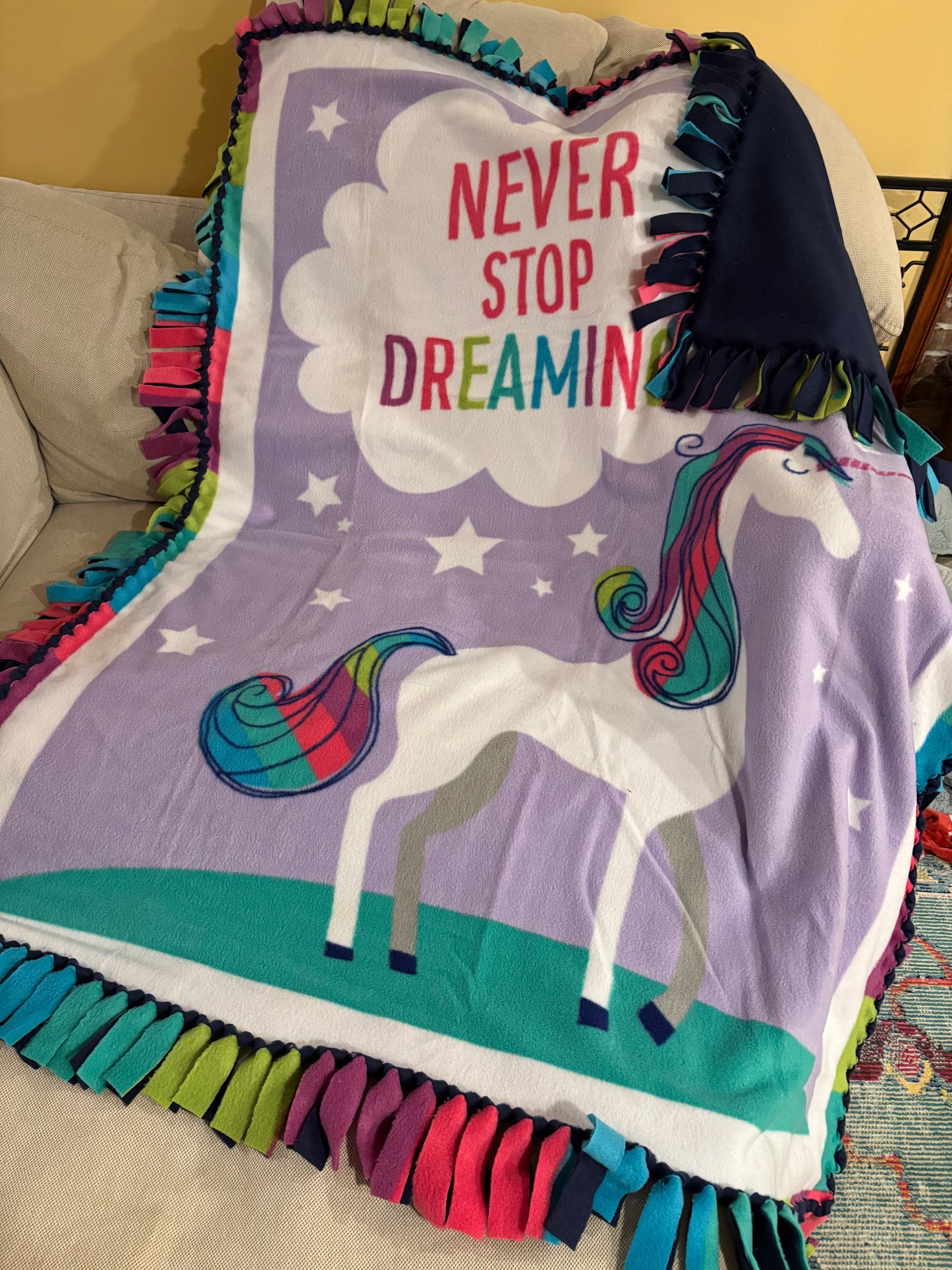 Fleece Tie Blanket (Stars and Unicorn Theme)