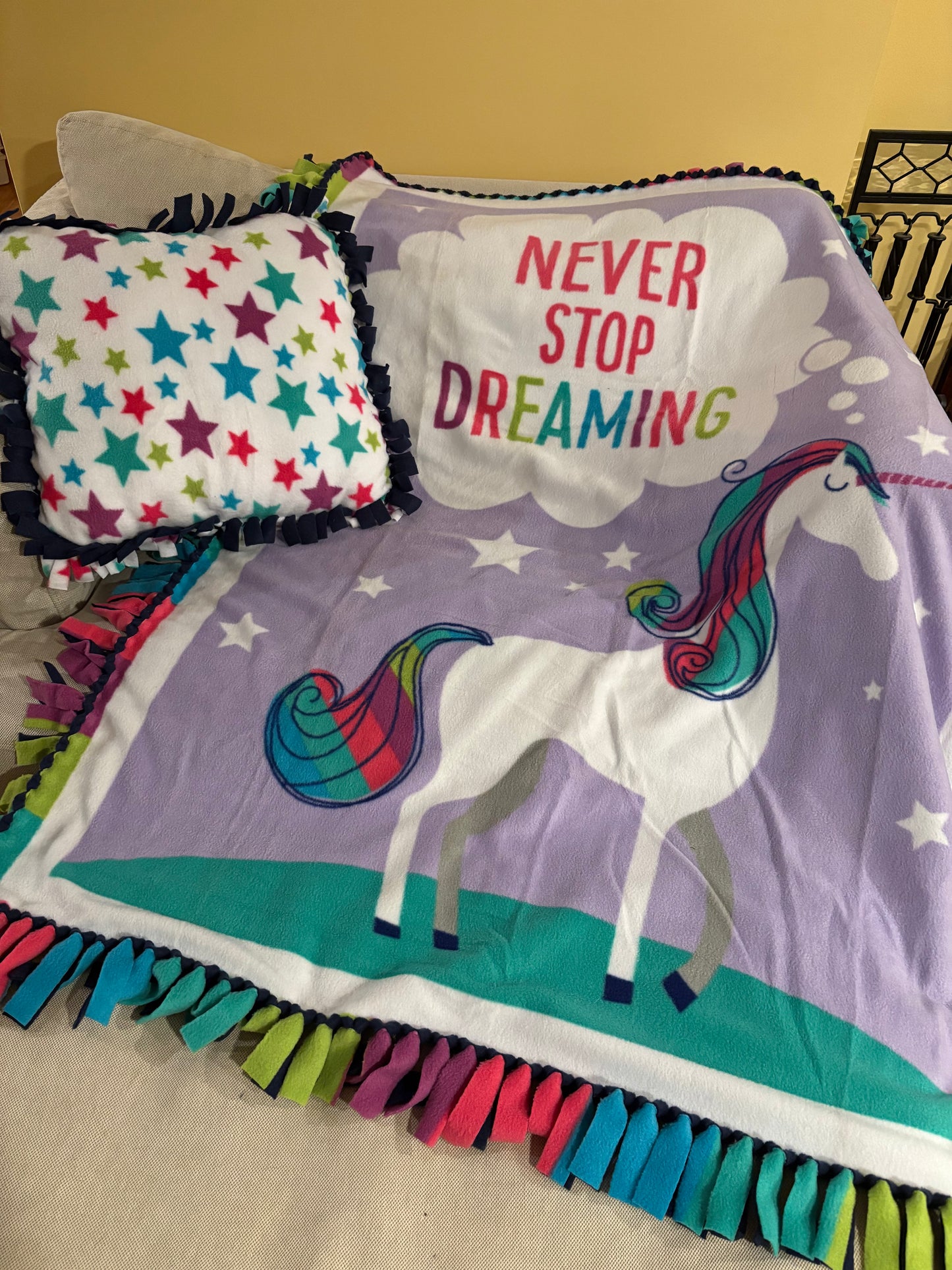 Fleece Tie Blanket (Stars and Unicorn Theme)