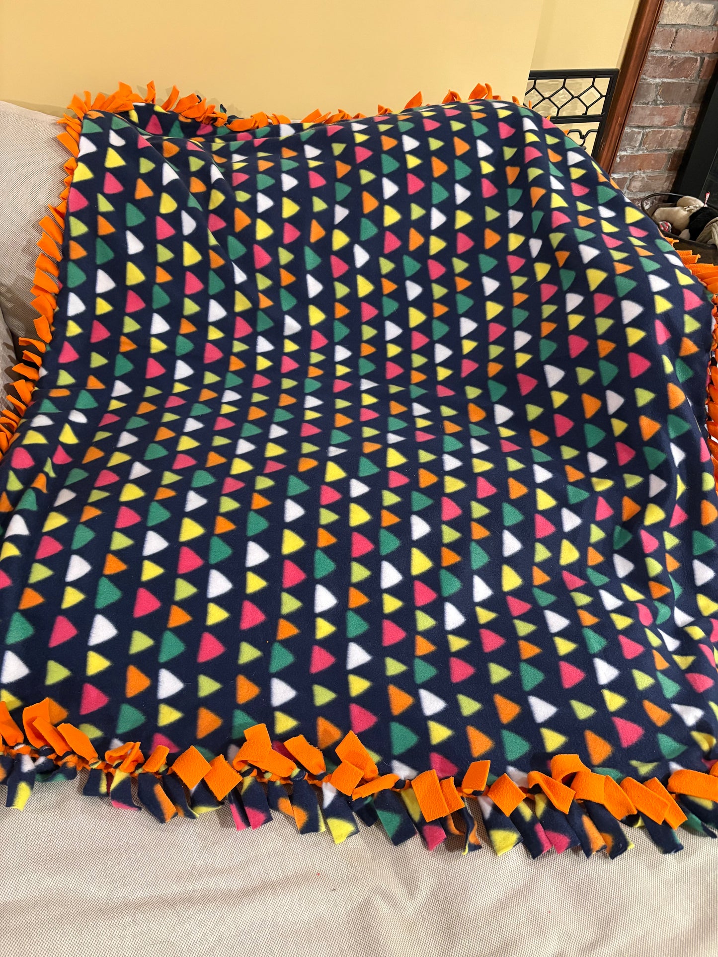 Fleece Tie Blanket - Bright Colorful Triangles