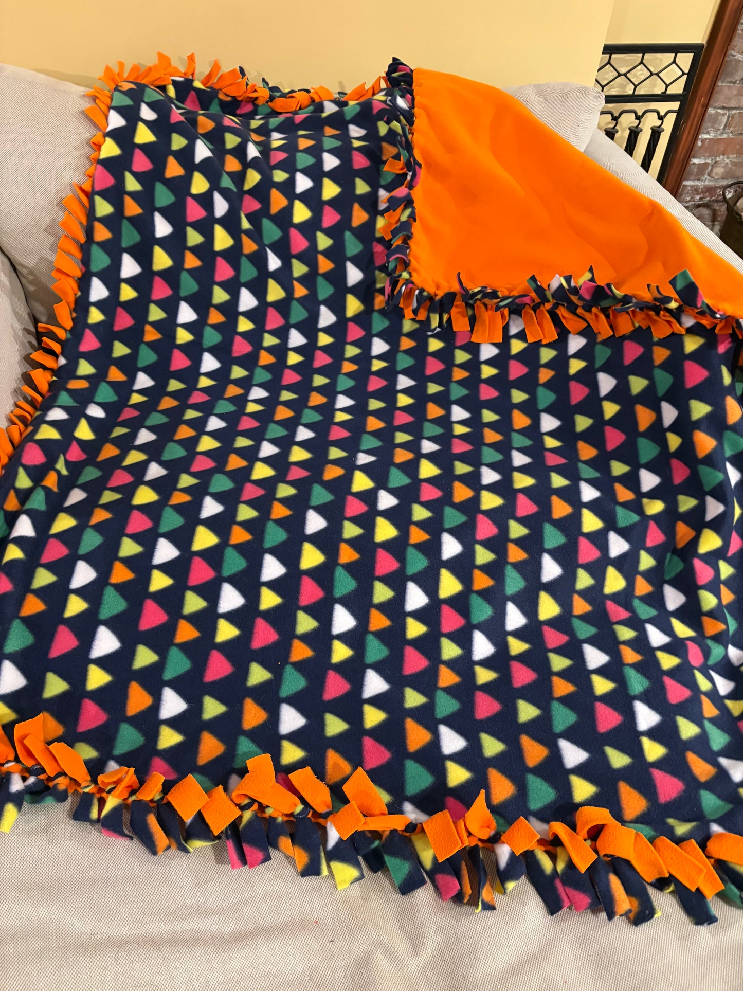 Fleece Tie Blanket - Bright Colorful Triangles