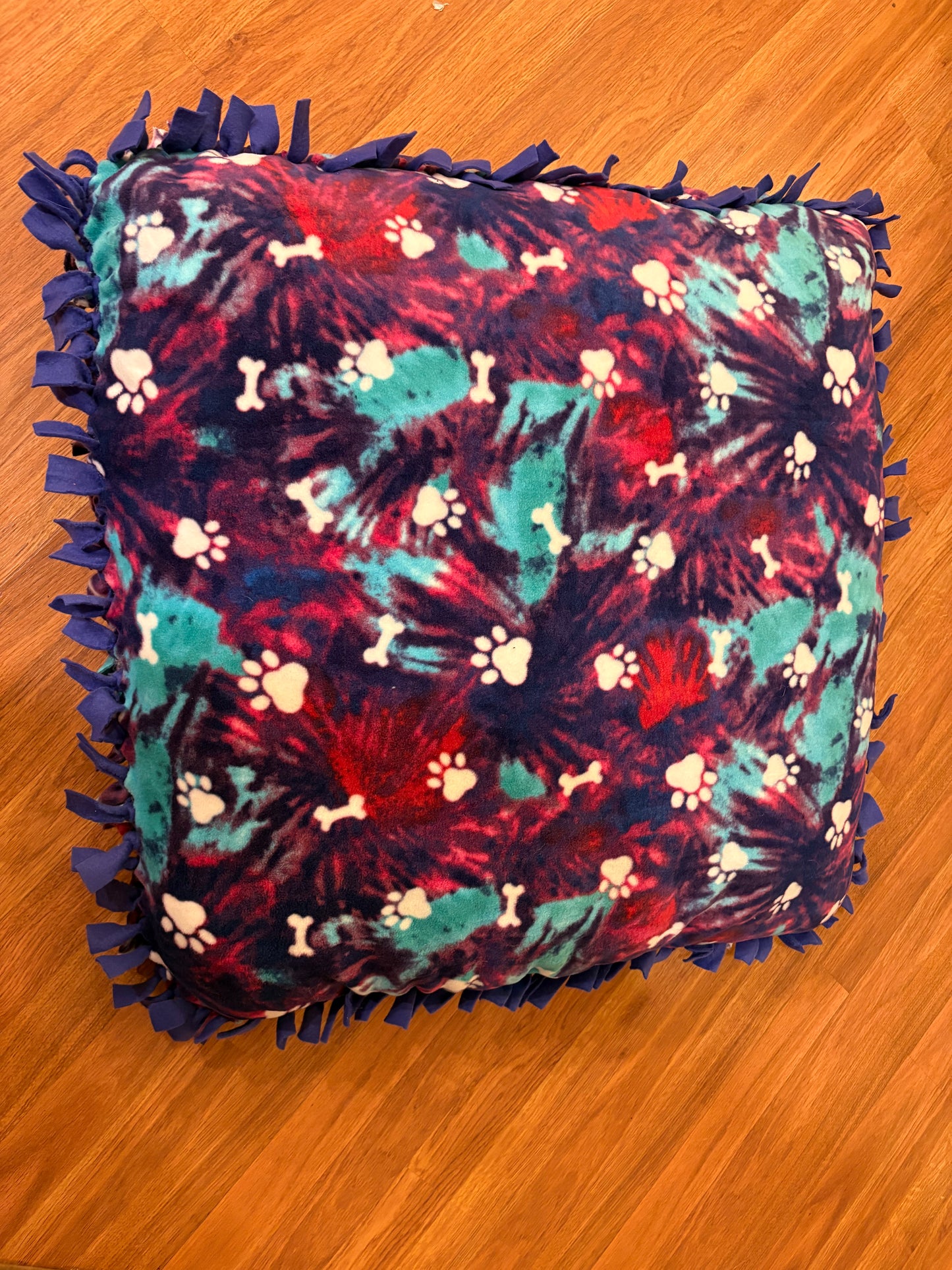 Fleece Tie Dog Pillow – 30x30 With double knot fringe