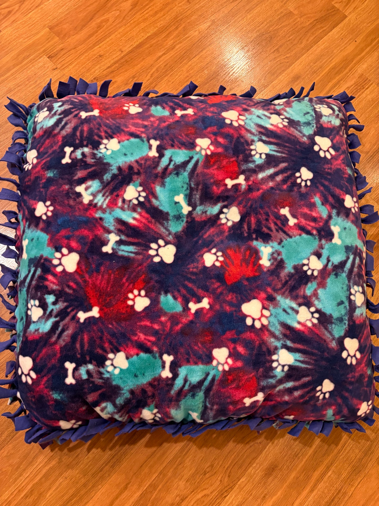 Fleece Tie Dog Pillow – 30x30 With double knot fringe
