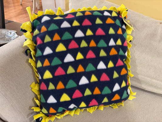 Multi-Color Triangle Fleece Tie Pillow — Double Knot Fringe | 17x17