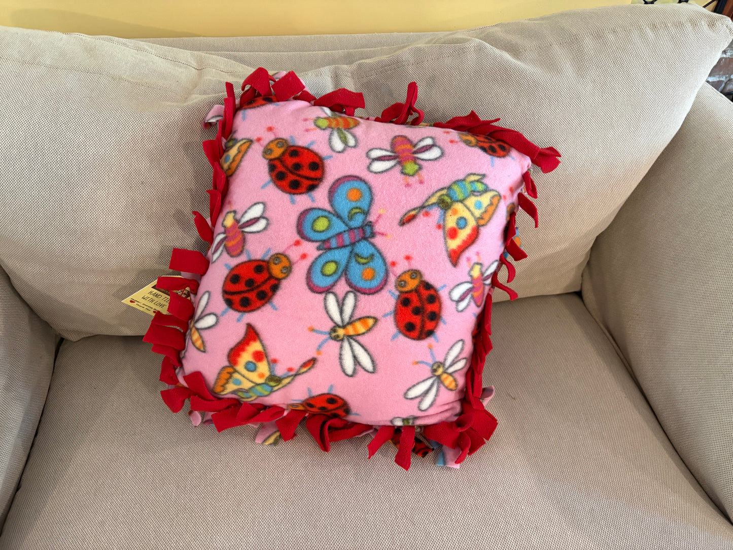 Fleece Tie Pillow – Butterfly, Ladybug & Dragonfly Print