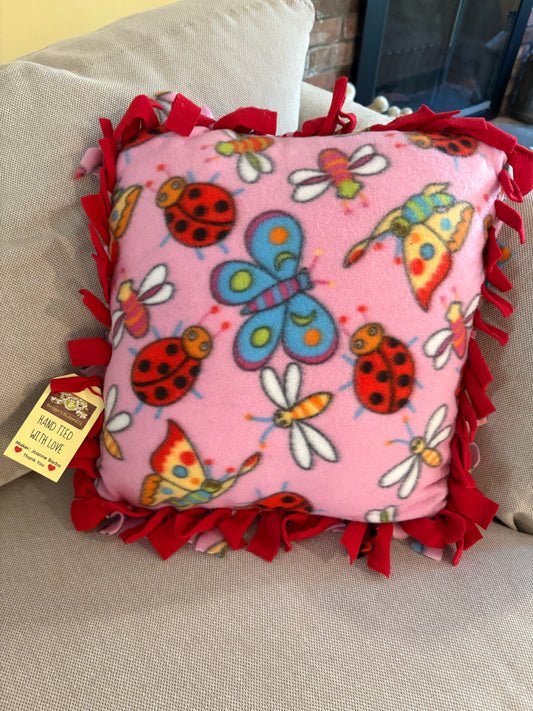 Fleece Tie Pillow – Butterfly, Ladybug & Dragonfly Print